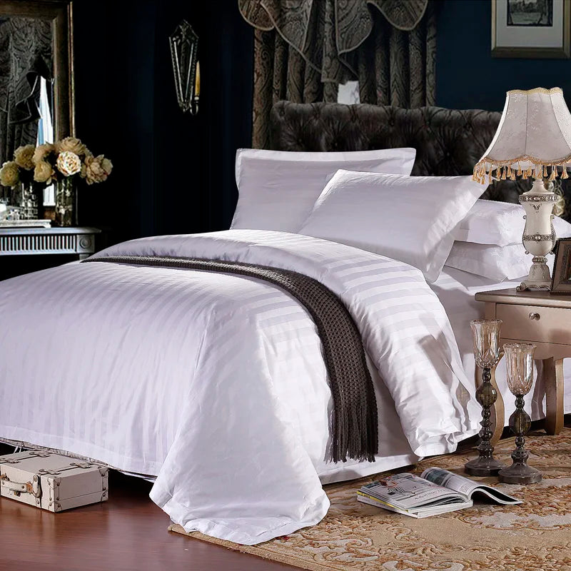 Percale Organic Super Soft Cotton and Poly-cotton 1cm 3cm Stripe Hotel Bed Linen Fitted Sheet Set  Bed Linen Cotton