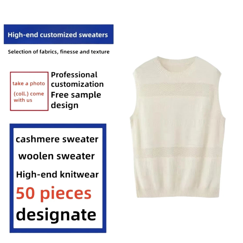 Women's New Summer Thin 100% Cotton Breathable Vest Hollow Out Round Neck Knitted Bottom Casual Style with Front Logo