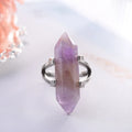 Natural Stone Crystal Hexagonal Pendulum Bullet Open Ring for Women Men Amethyst Rose Crystal Raw Stone Winding Gemstone Ring