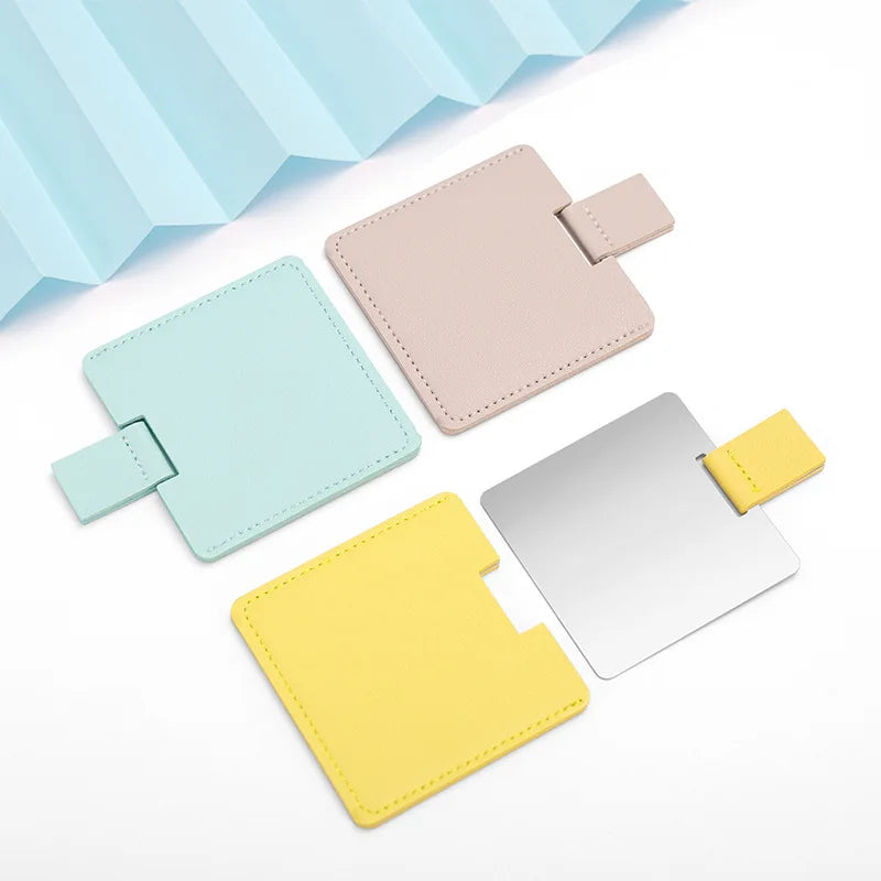 PU Leather Mini Compact Mirror Unbreakable Stainless Steel Travel Mirror With Leather Case for Outdoor
