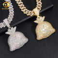 Fashion Moissanite Jewelry 925 Sterling Silver Vvs Diamond Pendant 18K Gold Plated Dollar Money Bag Charm Pendant for Men