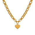 Hip Hop Trendy Stainless Steel Ot Buckle Heart Cuban Link Necklace