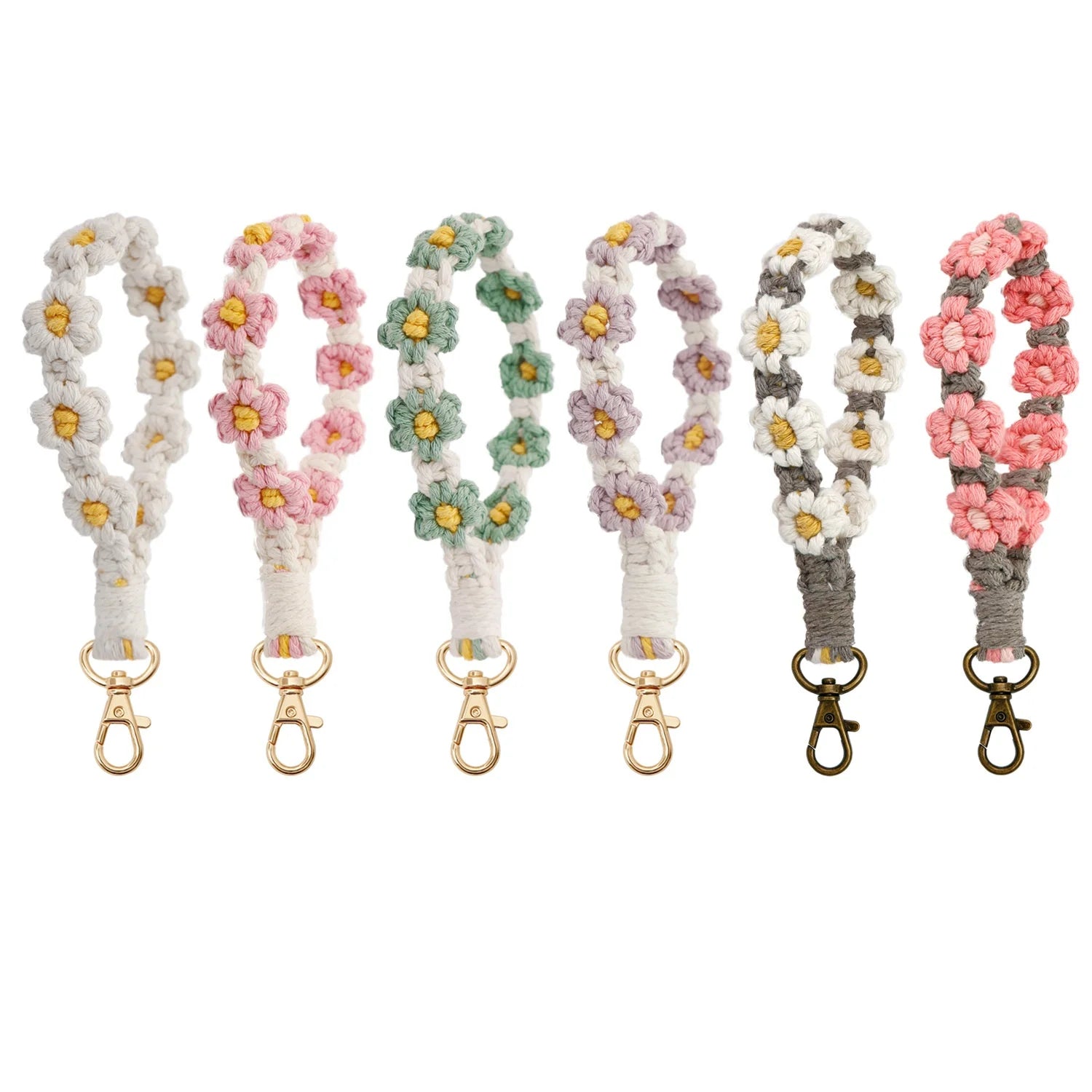 New Fashion Bohemian Daisy Keychain Wrist Daisy Braided Rope Phone Chain Keychain Bag Pendant