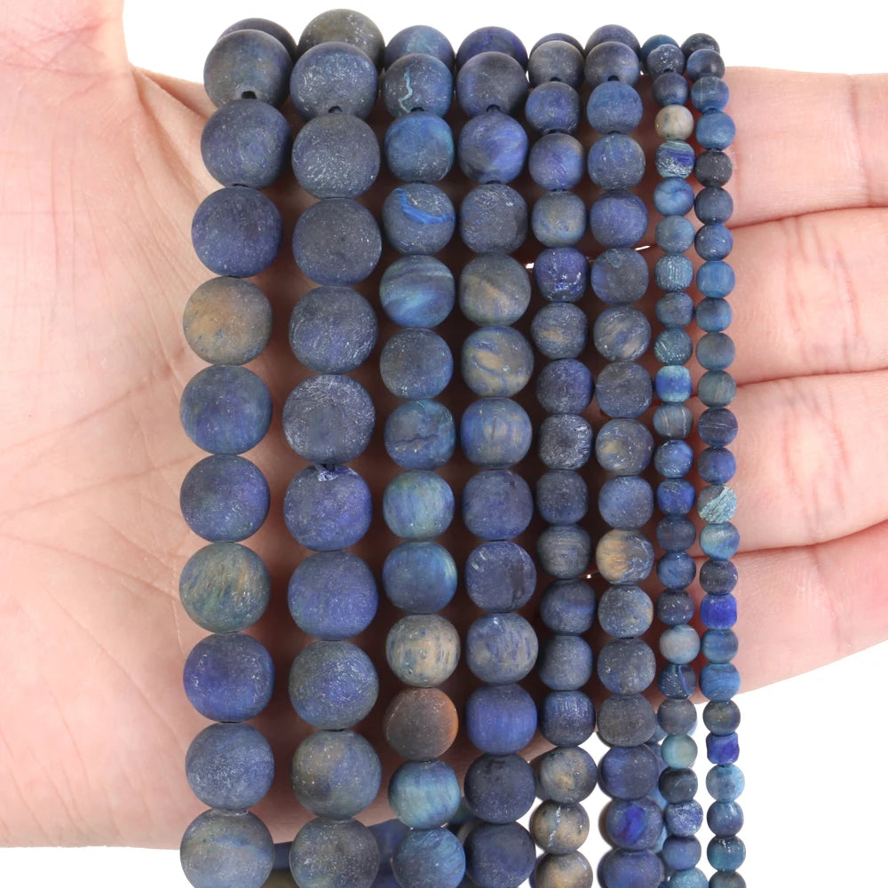 AsVrai U Natural Stone Matte AB+ Lapis Lazuli Tiger Eyes Gem Spacer Loose Round Beads for Jewelry Making Bracelets Accessories