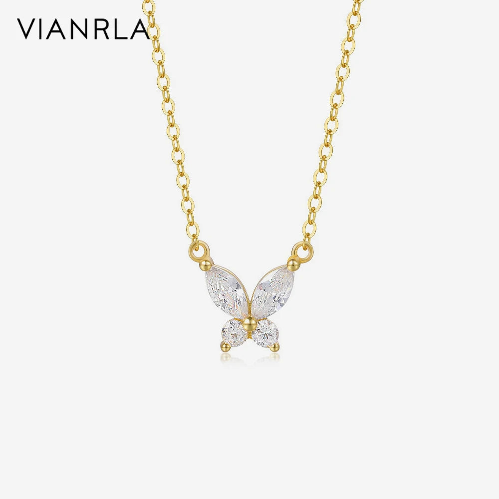 VIANRLA Necklace 925 Sterling Silver Chain Butterfly Zircon Jewelry 18k Gold Necklace Dainty Jewelry