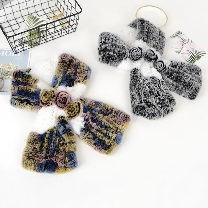 Sample Support Women's Fashion Winter Shawl & Scarf Warm Rex Rabbit Fur Knitted Real Fur for Adults