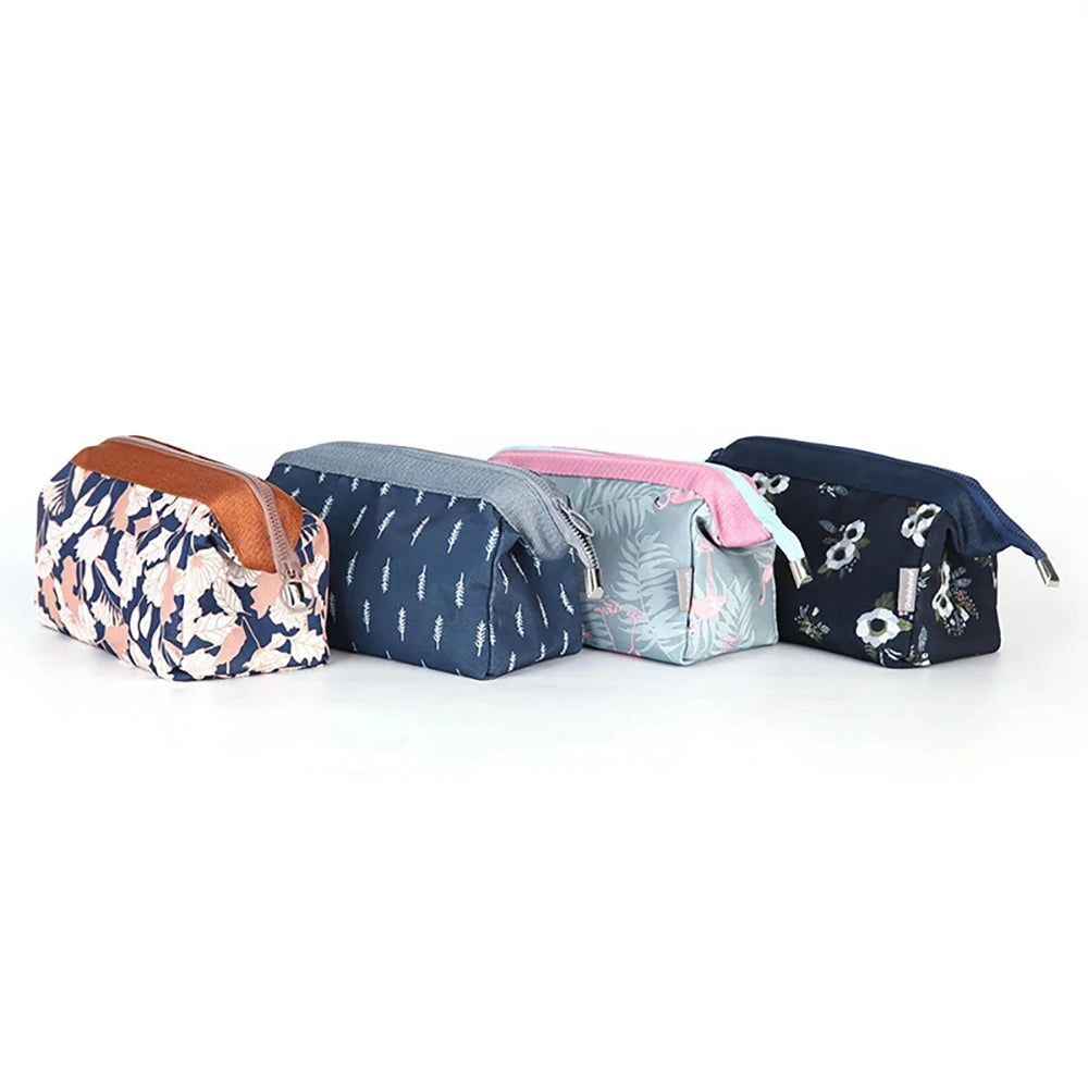 Hanging Printing Flamingo Portable Cotton Canvas Travel Makeup Cosmetic Eva Zipper Waterproof Clutch Pouch Bags for Woman