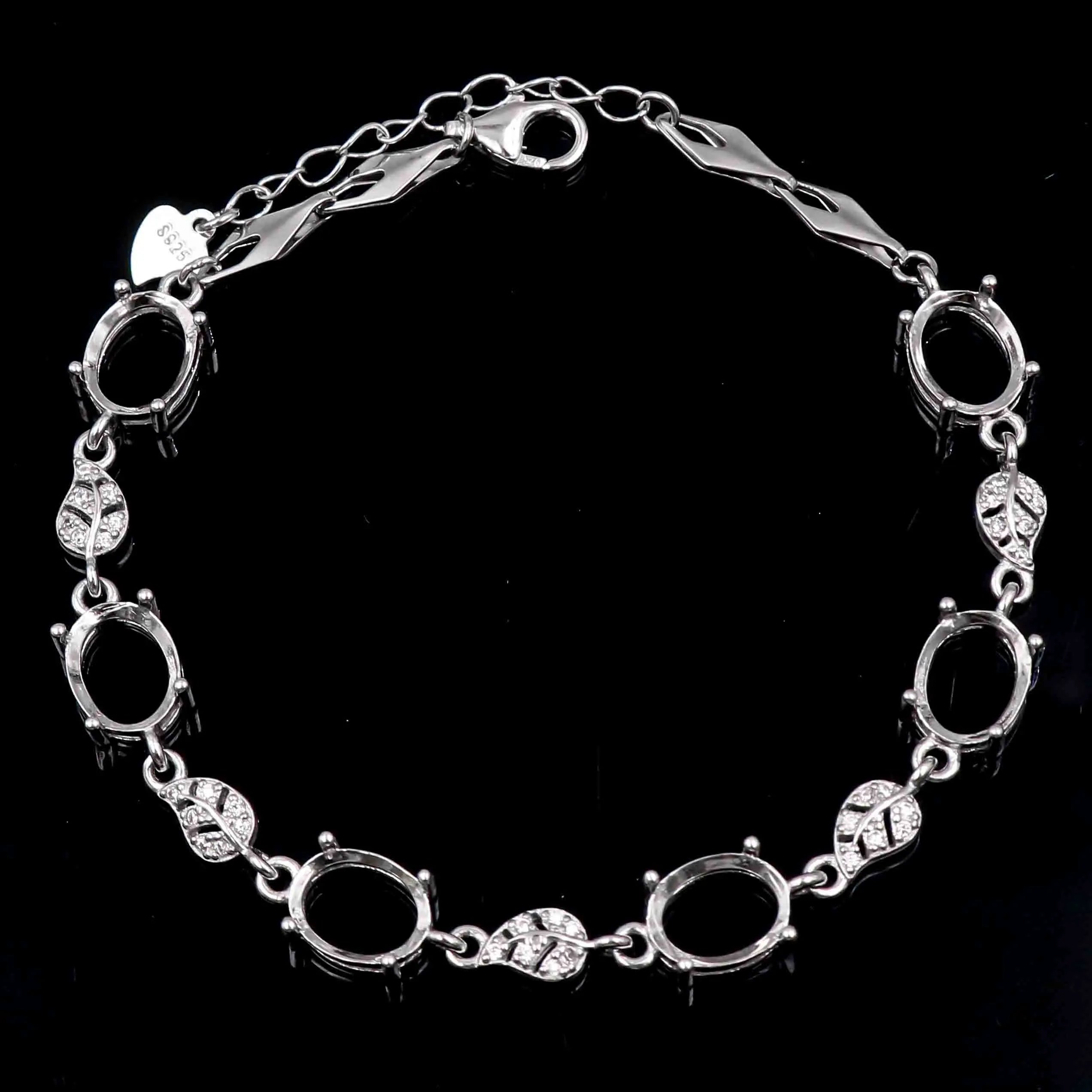 Sterling Silver 7*9mm Semi Mount Bracelet Empty Support Blank Claw Setting S925 Mountain Base Holder Without Stone for Inlay DIY