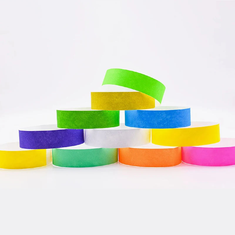 19*250mm Disposable Neon Paper Waterproof Eco-friendly Folk Art Design Screen Printed Custom Logo Tyvek Wristbands for Events