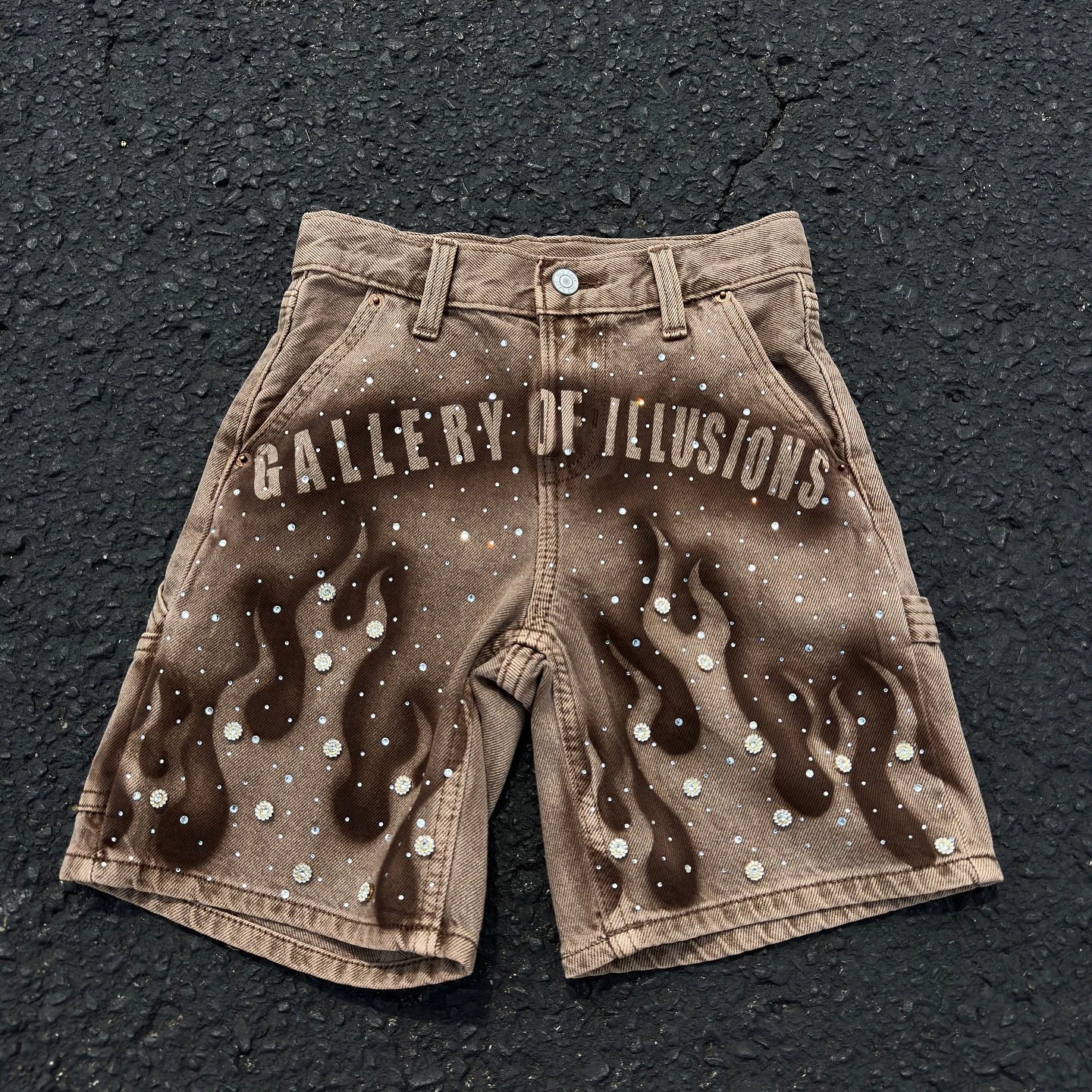 US Free Tax High Waist Flared Sun Faded Vintage Stone Wash Streetwear Rhinestone Baggy Oversized Mens Denim Jeans Shorts Jorts