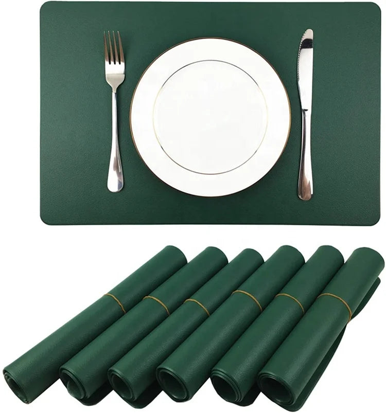 Custom Green Leather Table Non slip Kitchen Placemat Set