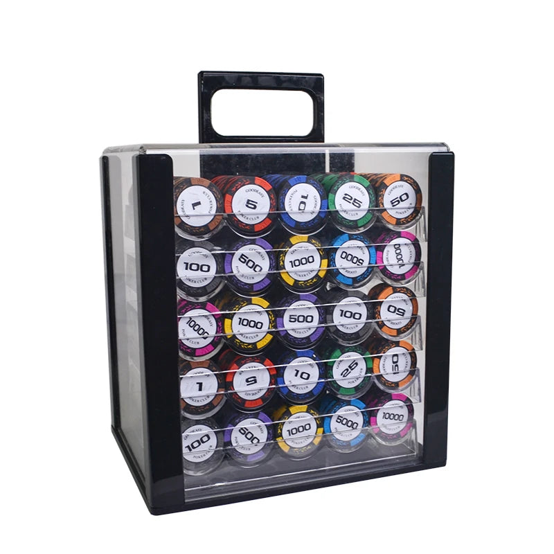 High Quality Custom 600/1000pcs Texas Poker Set Luxury Casino Clay and Acrylic Chips with Tray