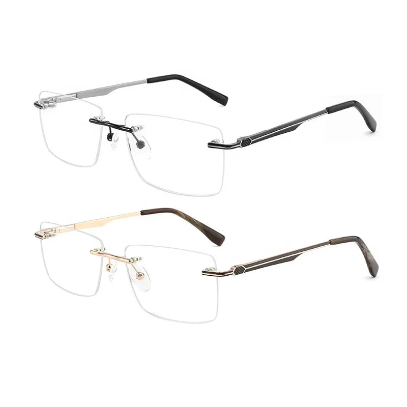 Designer Traditional Blue Reading Glasses Nickel Copper Metal Vintage Rectangle Rimless Spectacle Gold Stud Installation Screws