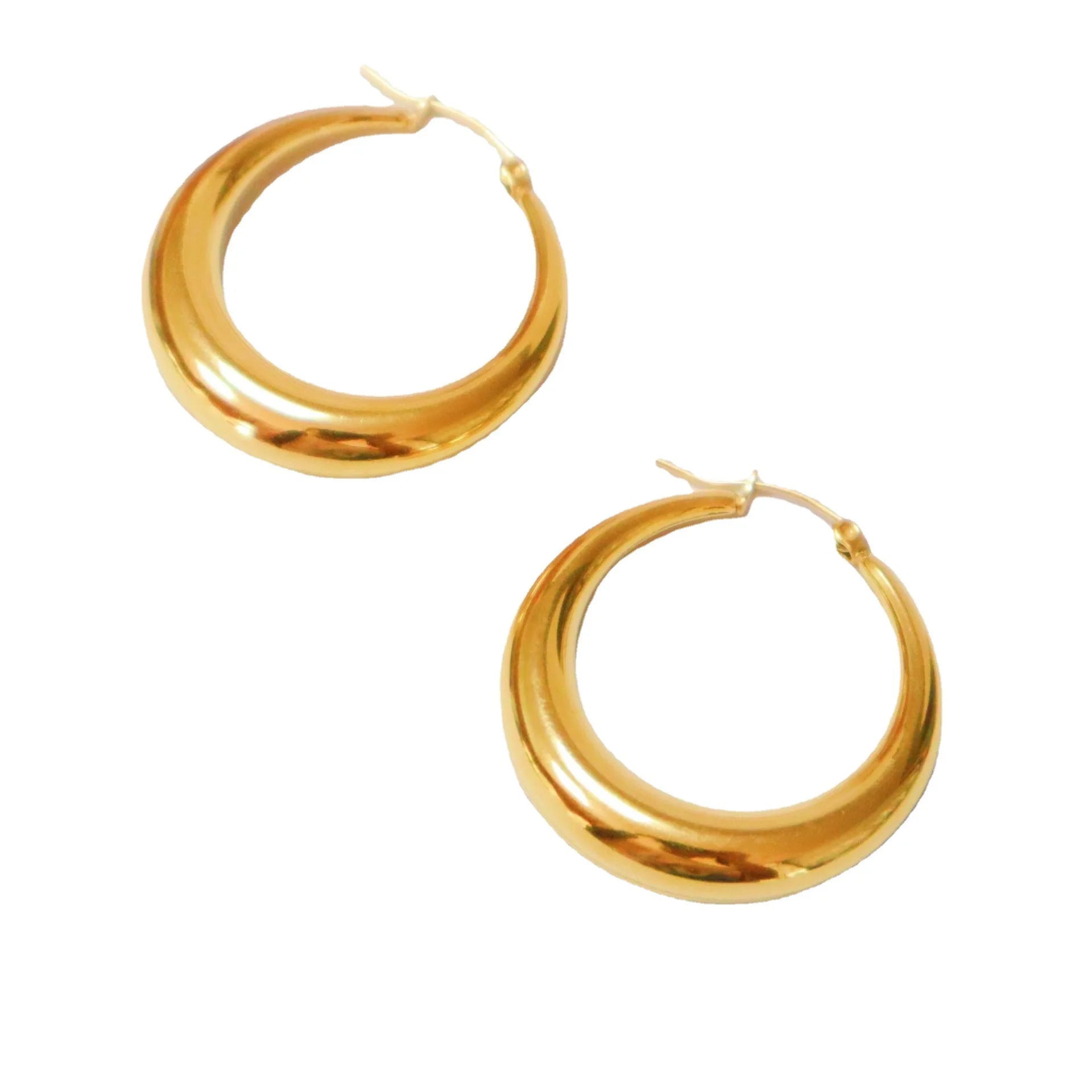 Euro-american 18k Gold Earring Crescent Shape Hollow Earrings Stainless Steel Ear Accessories