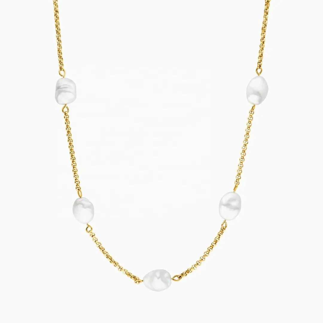 Fashion New Design Minimalist Women Choker Necklaces Charm Stainless Steel Chain Freshwater Pearl Necklace