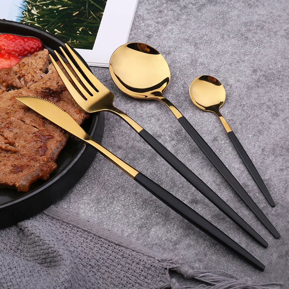 Gold Tableware Stainless Steel Cutlery Set Gold Fork Knives Spoons Dinnerware Set Stainless Steel Cutlery Complete with Tea Fork