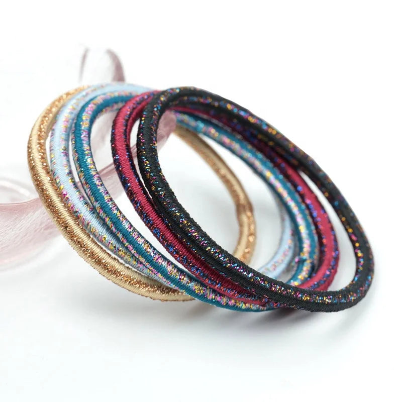 Boutique Accessories Promotional Hair Ties Metallic Glitter Gold Mix Color Lurex Elastic Rubber Bands