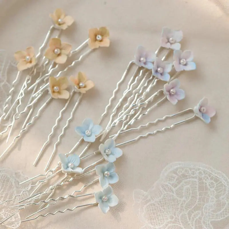 Ins Style Simple Colorful Enamel Flowers Bridal Hairpin Romantic Beautiful Pearl Hair Stick Clips Wedding Hair Accessories
