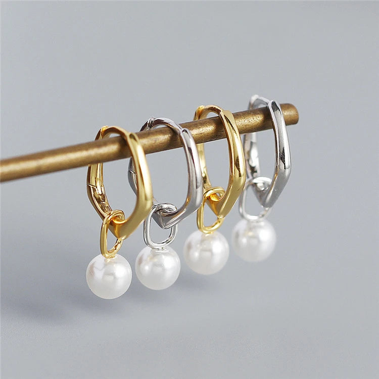 SP Luxury Style High Quality 925 Sterling Silver Jewelry Gold Plated Pearl Hoop Earrings for Women