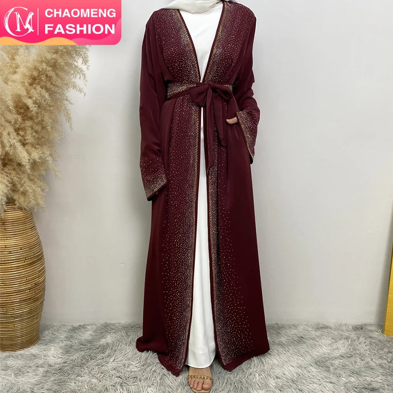 2010# Stunning 2024 Ramadan Little Diamond Abaya With Matching Diamonds Belt Loose Sleeve Islamic Dubai Kaftan 5 Colors
