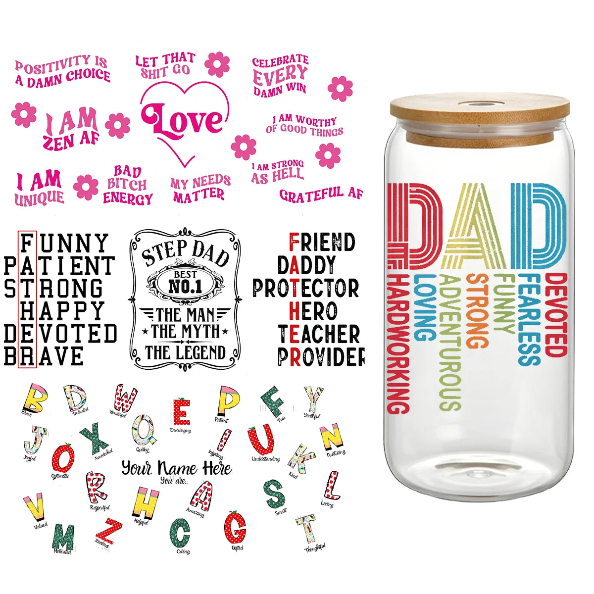 Low Price Custom Uv Stickers Design Adhesive Stickers for Libbey Glass Coffee Cup Iron on Heat Transfer Designs Label