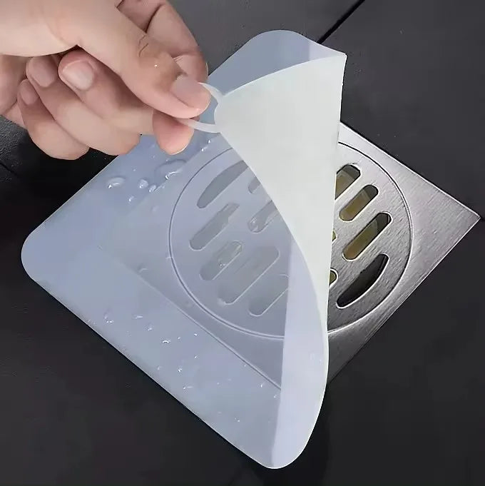 Reusable Eco-Friendly Full Silicone Kitchen & Bathroom Floor Drain Cover Non-Slip Design 20x20cm Grey & Transparent