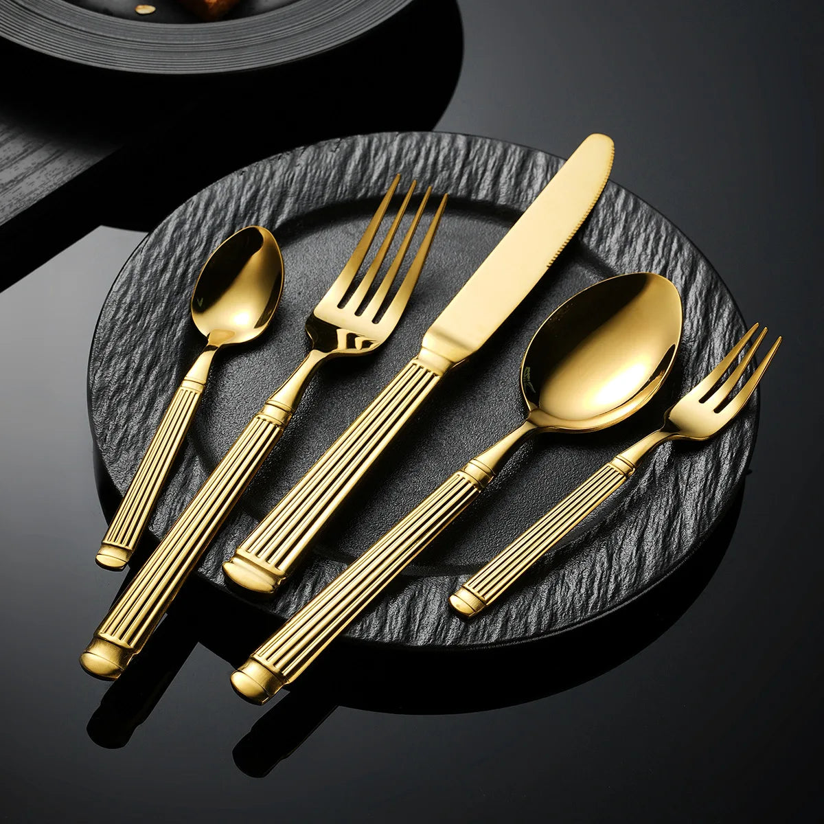 Luxury Roman Column Stainless Steel Cutlery Knife Fork Spoon 5 Pcs Set Western Steak Knife Silverware Cutlery Set