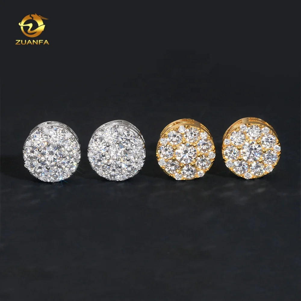Hip Hop New Design Iced Out Stud 11mm Width 925 Silver Gold Plated Moissanite Earring