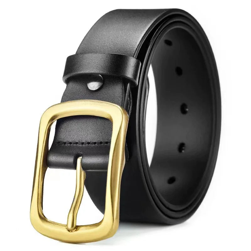 Manufacturer High Quality Custom Logo Adjustable Golden Alloy Pin Buckle Formal Classic Black Brown PU Leather Belts for Men