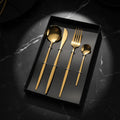 Wedding Hot Sell Shiny Gold Flatware Spoon Fork and Knife Stainless Steel Portugal Style Cutlery Set with Gift Box
