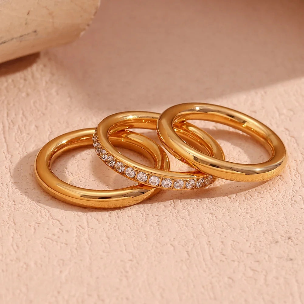 Guarantee Dreamshow Gold Plated Jewelry Zircon Stacking Ring Set Waterproof Tarnish Free Jewelry Stainless Steel Signet Rings