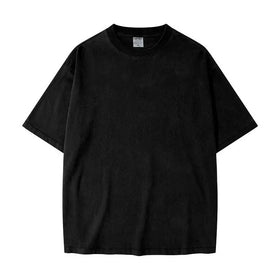 Trendy Brand Customize Logo Solid Color Large Size Short-sleeved Retro Washed Round Neck Loose Men's T-shirt