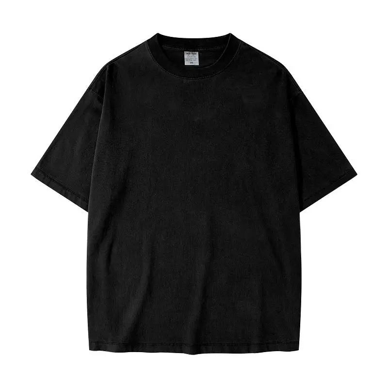 Trendy Brand Customize Logo Solid Color Large Size Short-sleeved Retro Washed Round Neck Loose Men's T-shirt