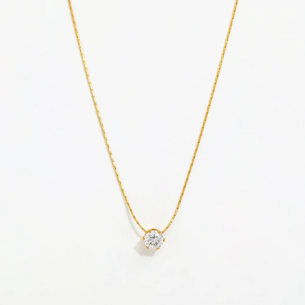 Joolim Waterproof 18K Gold Plated Round Zirconia Heart Pendant Tiny Dainty Chain Necklace Stainless Steel Fashion Jewelry