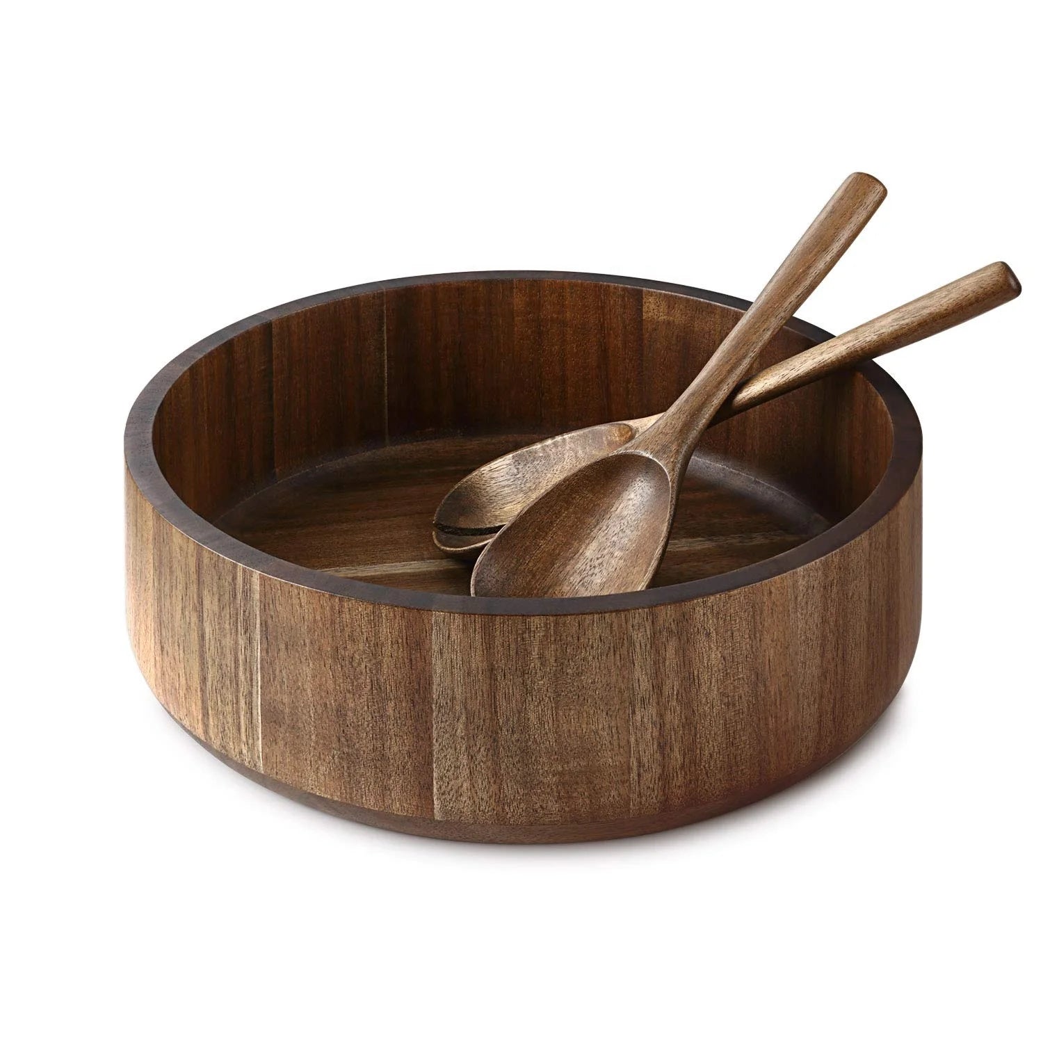 Premium Handcrafted Wood Bowl and Utensils Set Natural Acacia Wooden Large Salad Serving Bowl with Tongs Set