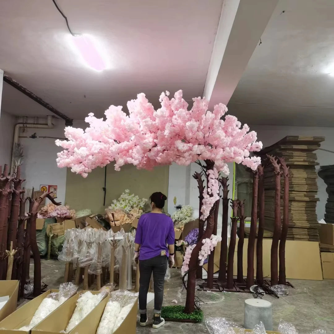Wedding Cherry Blossom Flower Round Moon Arch Indoor Artificial Pink Cherry Blossom Tree Arch