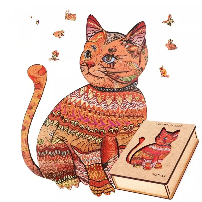 Cute Animal Shaped Hexagon Cat Wooden Jigsaw Puzzles Intelligent Game for All Family