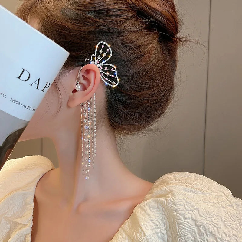 Fashion Needle Zircon Earrings Jewelry No Piercing Gold Plated Star Moon Sun Butterfly Tassel Statement Ear Cuff Earring