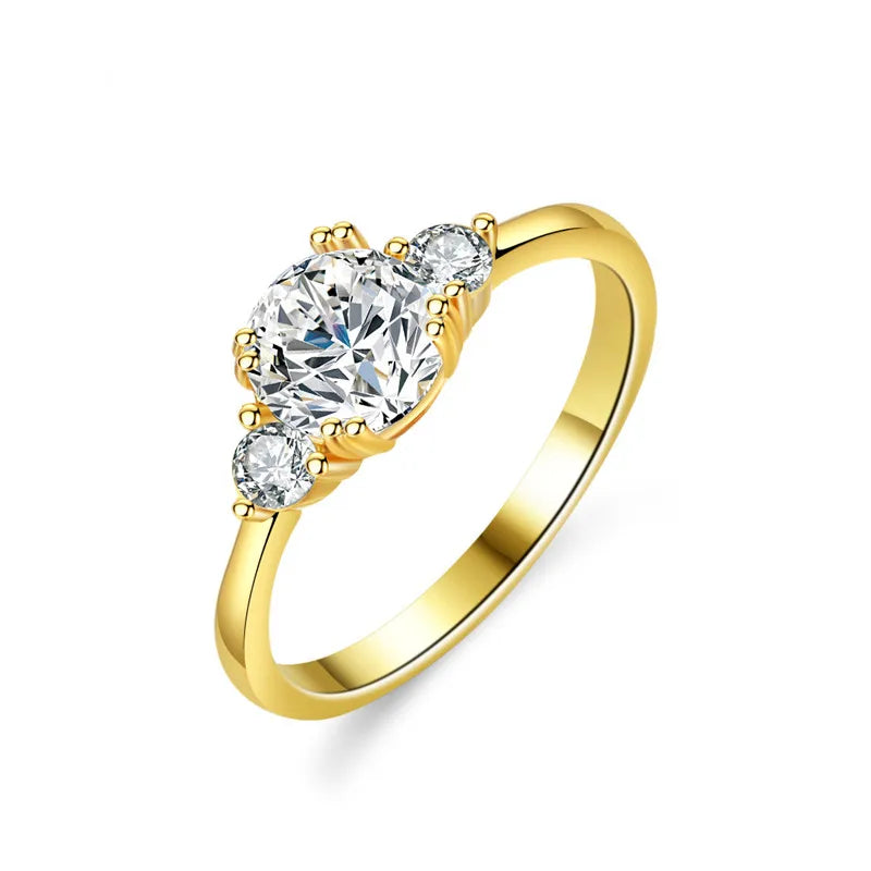 Original  Yellow Gold Plated Total 1.2 Ct Excellent Cut D Color Pass Diamond Test Moissanite 4 Double Claws Ring Fine Jewelry