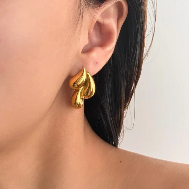 Ilona Unique Design Gold Plated Stainless Steel Water Drop Earrings for Women Fashion Drop Earings Jewelry