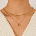 Ouj Minimalist Trendy Design 18K Gold & Rhodium Plated Stainless Steel Double Layer Dainty Beads String Necklace Ball Pendant