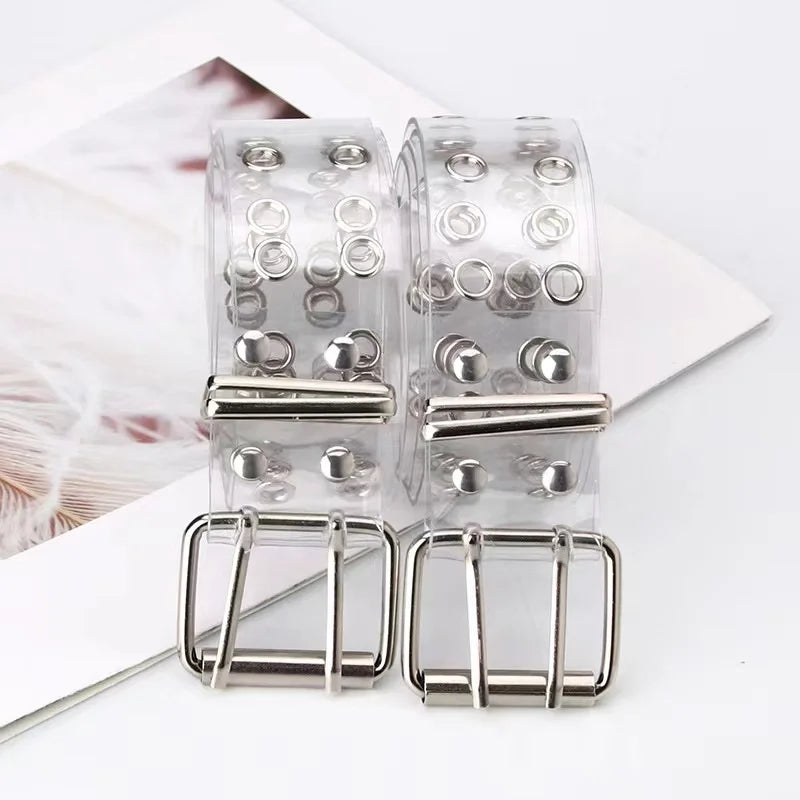 New Cross-border Fashion Transparent Belt with Punk Style Double Exhaust Eye Ladies Belt Jeans Belt for Women