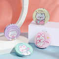 Custom Cartoon Round Makeup Mirror Hand-held Folding Double-sided PU Flip Student Small Pocket Mirror for Personalized Gift