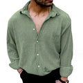 Men Autumn Long Sleeve Button Solid Color Cotton Linen Dress Shirts Turn-down Collar Casual Shirt Single Breasted