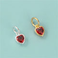 925 Sterling Silver Garnet Stone Red Diamond Heart Charm Pendant With Ring for Jewelry Making Accessories Fits Bracelet