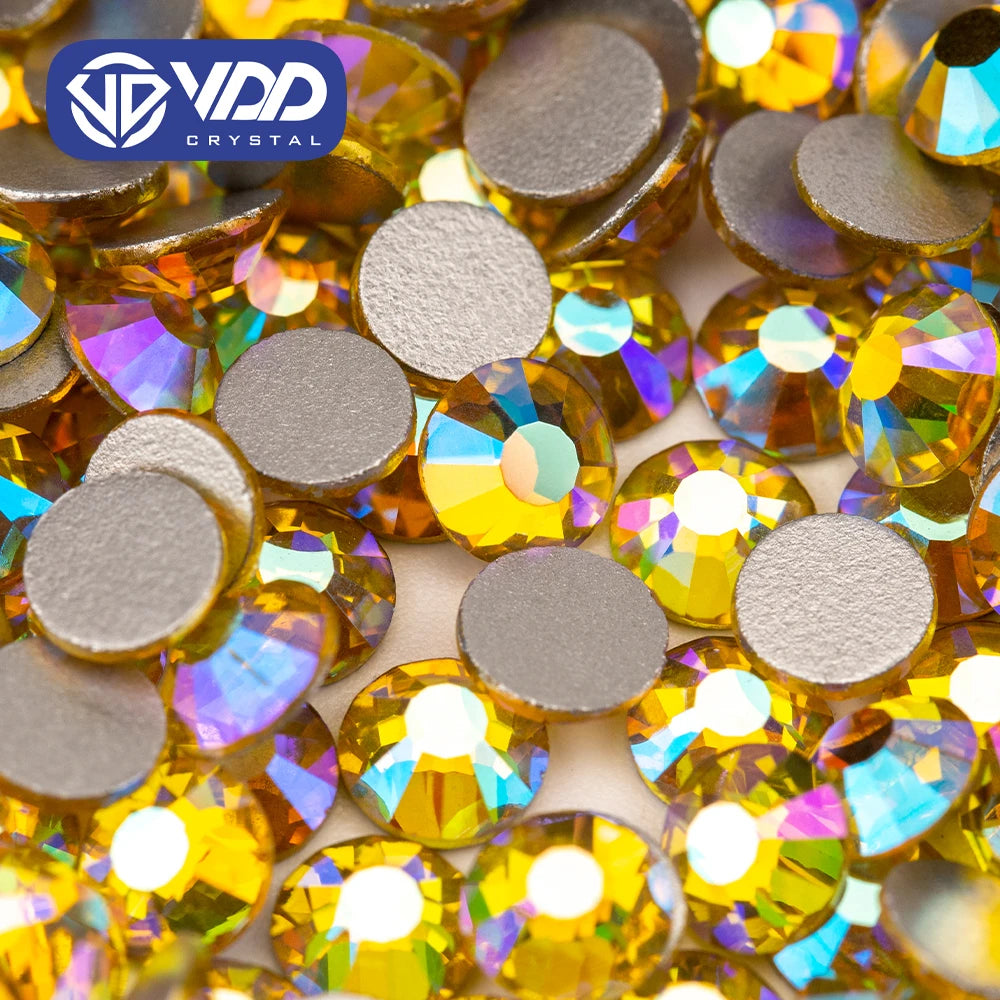 VDD 071 Citrine AB SS4-SS30 Crystal Glass Rhinestone Glitter Flatback Stones for Nail Art Decoration DIY Craft Accessories
