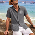 Custom Men Printed Button Turn-Down Collar Casual Short Sleeve Knitted Linen/Cotton Shirt Breathable Eco-Friendly