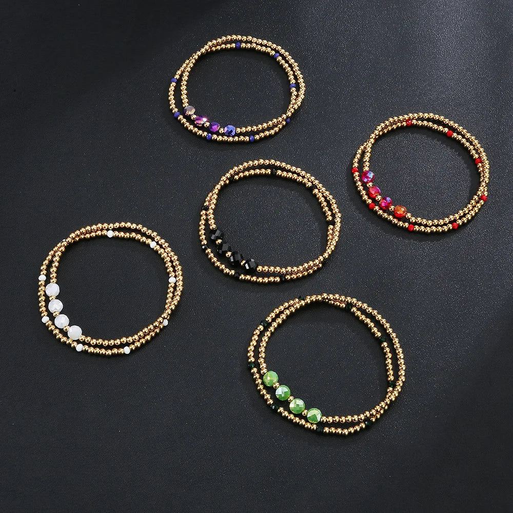 YL Women's Stainless Steel Waterproof 18K Gold Beaded for Bracelet No Falling Cut Face Color Crystal Elastic Hand String Jewelry