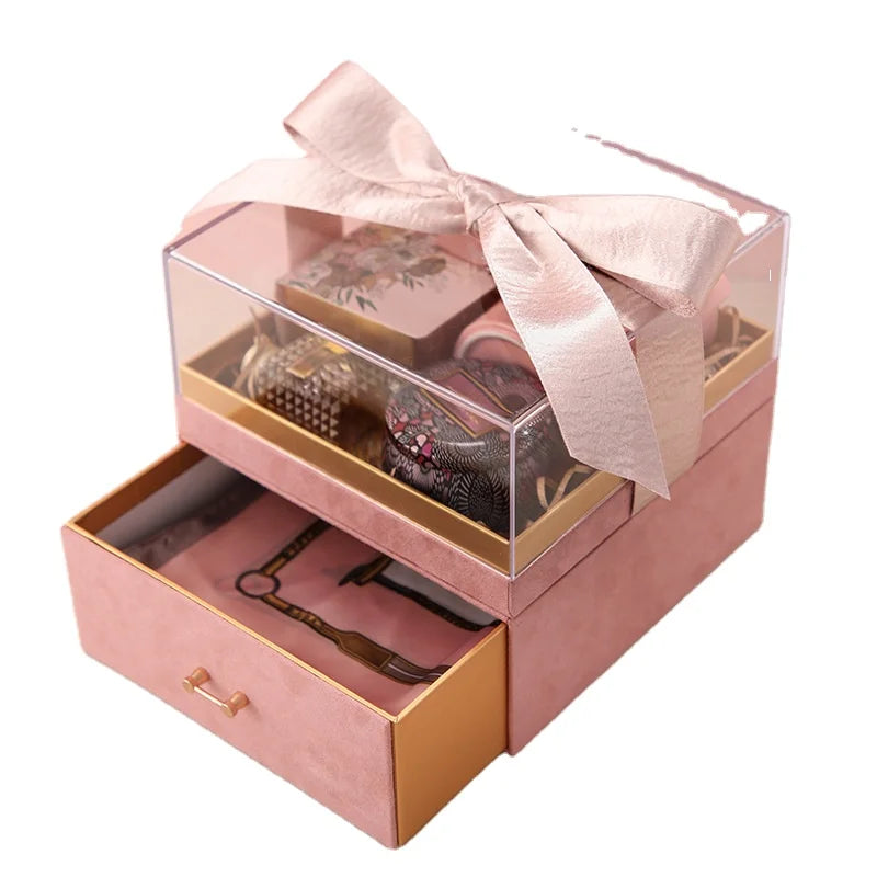 BSCI Factory Clear Acrylic Rose Flower Box With a Drawer for Chocolate Wedding Flower Jewelry Gift Box