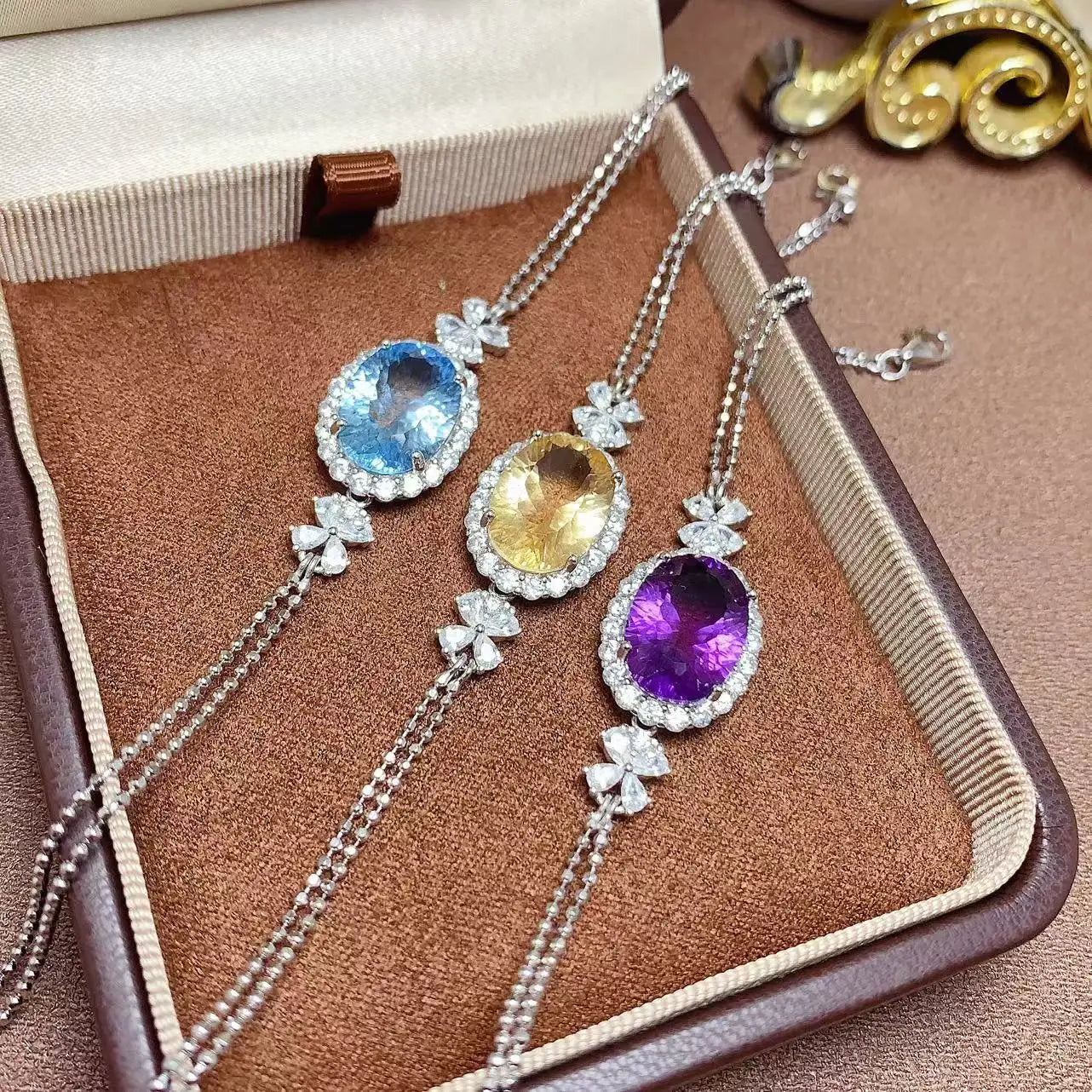 New Design Classic Fashion Gold Plated 925 Sterling Silver Natural Gemstone Italian Charm Crystal Women Bracelet Wholesale
